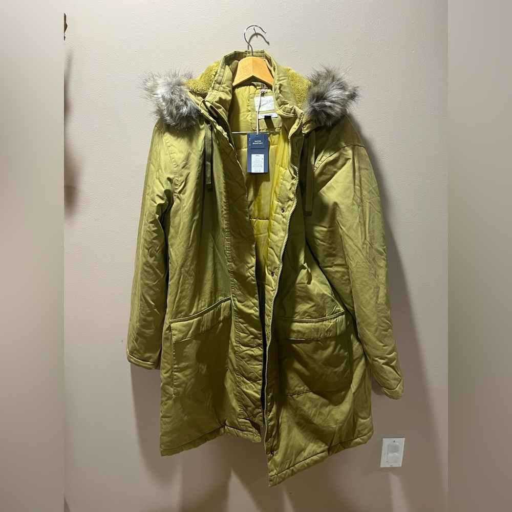 Universal Thread Light Green Puffer Coat With Fau… - image 2